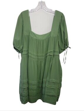 J. Crew olive green square neck babydoll mini dress women's size XL puff sleeve